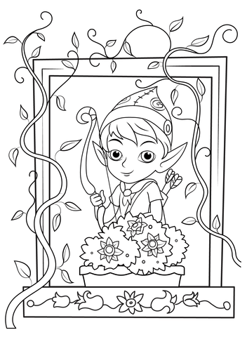 Elf At The Window Coloring Page